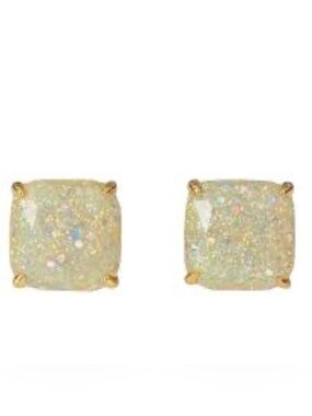 Kate Spade New York Opal Glitter Small Square Stud Earrings NWT Gold